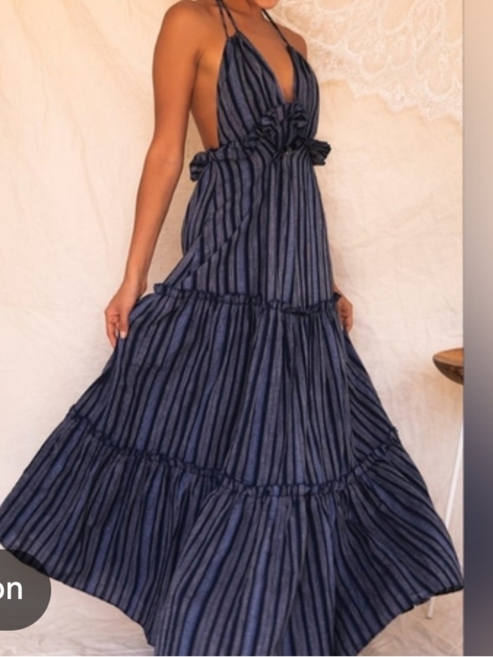 NWT Lulu's Navy and Black Striped Halter Maxi Dress medium